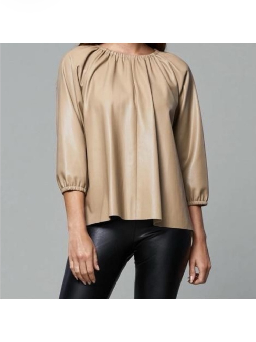 Dolce Cabo Neutral Beige Vegan Leather Blouse